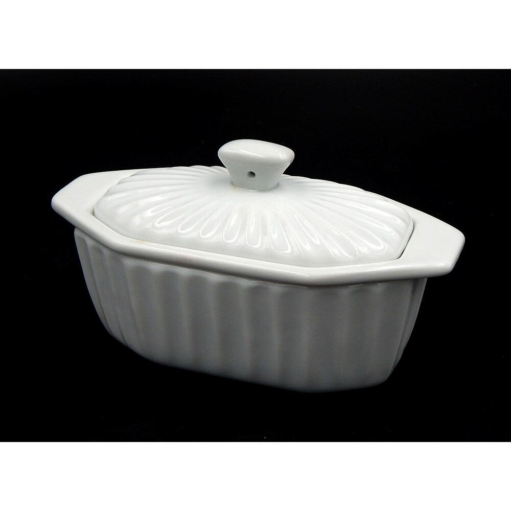 Cook Street Baby Butter Boat 3 Piece White Ribbed Octagon 6 Inch Half Stick